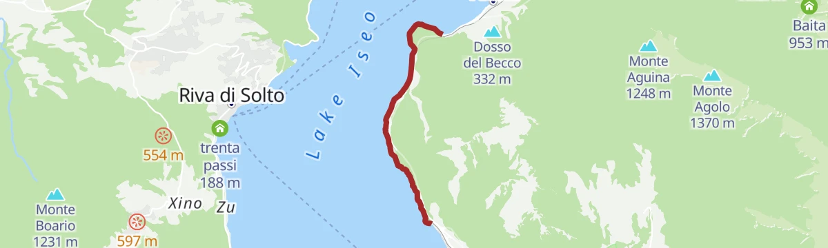 Route map: Walk on the cycle-pedestrian path between Vello and Toline